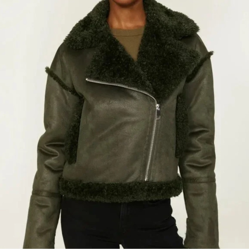 NVLT Shearling Cropped Biker Jacket | Cropped winter jacket